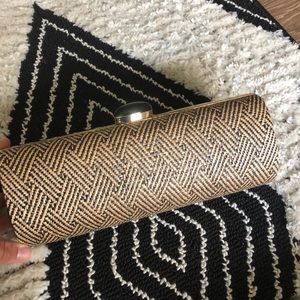 Banana Republic Chevron straw and leather clutch